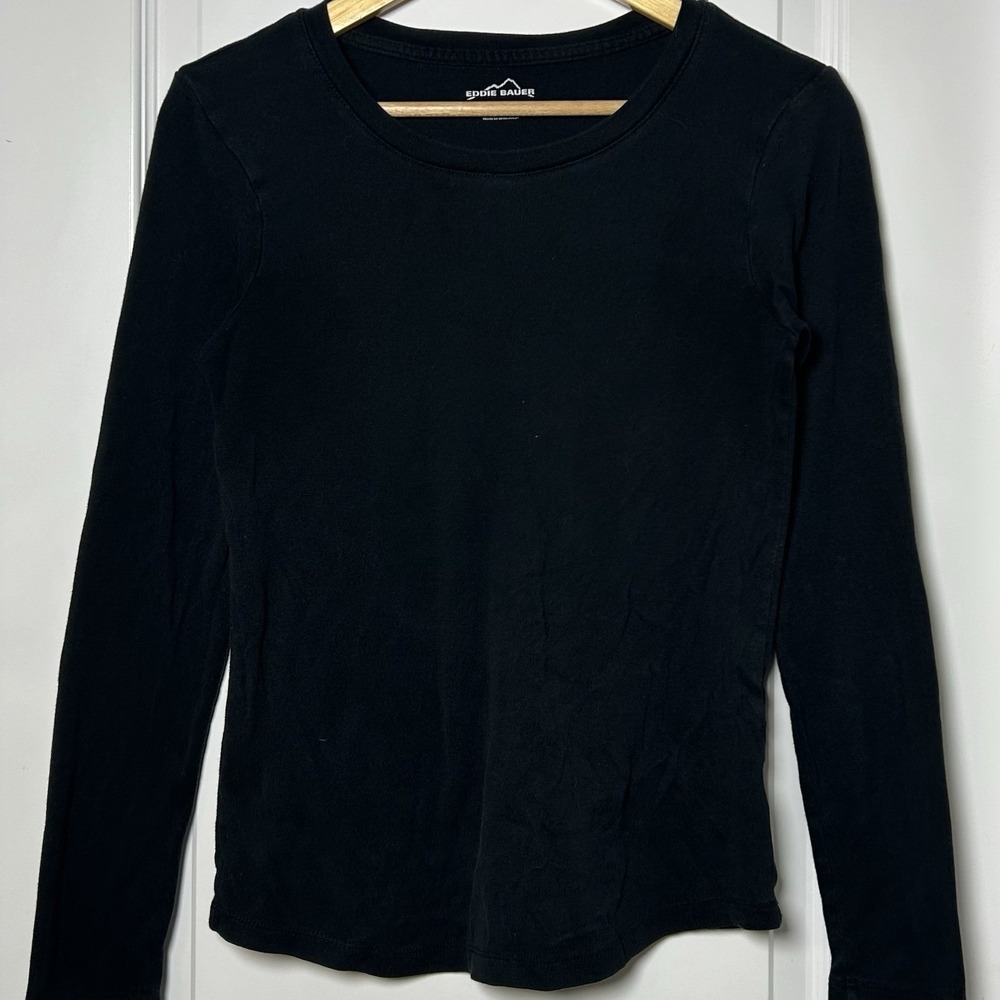 Eddie Bauer Cotton Blend Black Fitted Long Sleeve‎ T-Shirt 90s Minimalist Style